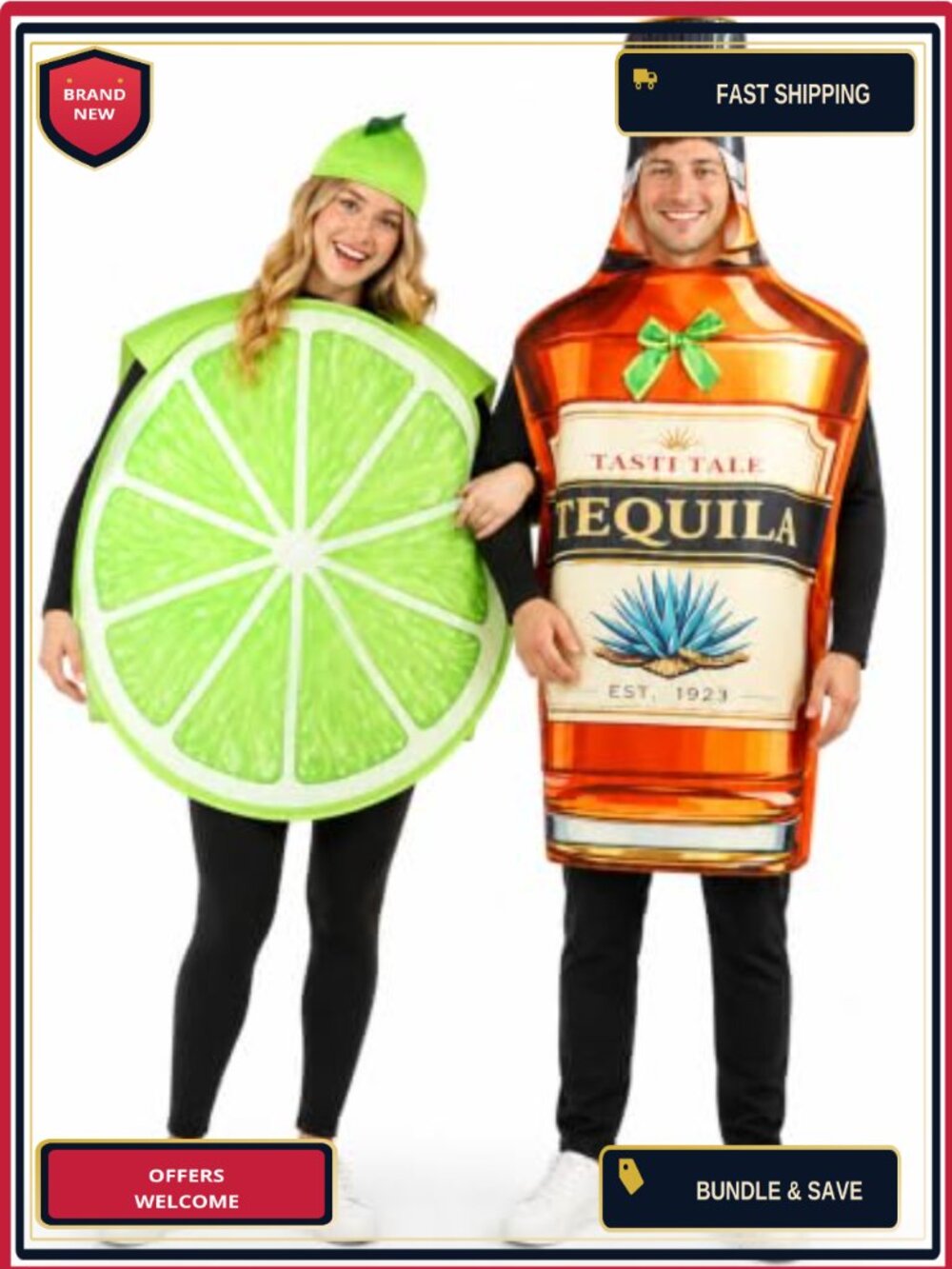 3PCS Tequila Lime Couples Halloween Costume Adult Funny Tunic Set